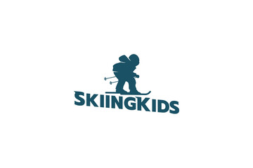 ice skiing logo with silhouette of a child playing ice skiing.