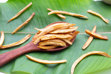 Crispy banana sticks. Fruit snack