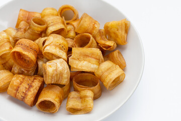 Crispy banana chip rolls. Fruit snack