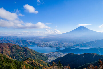 ツインテラスからの山梨県の河口湖と富士山