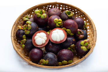 Mangosteen on white background.