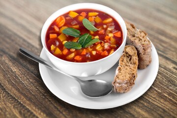 Tomato tasty fresh soup dish in bowl