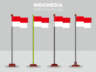 Indonesia waving flag with various poles design.
