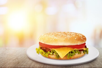 Big tasty burger with meat and vegetables