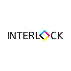 INTERLOCK letter with CMYK color square logo design vector