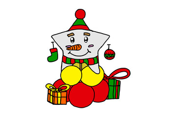 Star with Snowman Face Vector