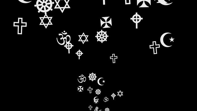 Religions Symbol or Sign Flying Up Animation on Black Background and Green Screen