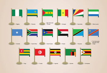 3D vector illustration of flagpoles for African countries