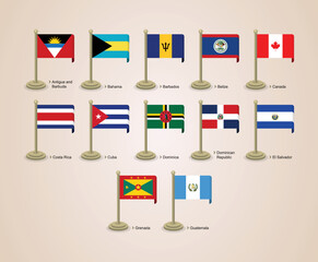 3D vector illustration of flagpoles for North American countries