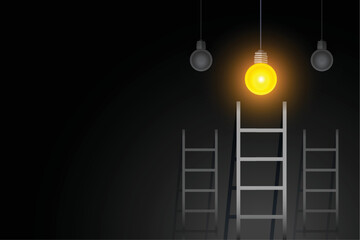 step ladder with glowing light bulb success concept background vector illustration
