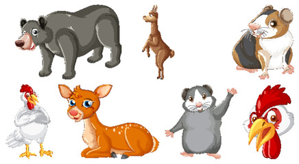 Set of various animals cartoon characters
