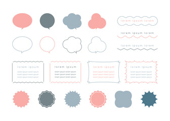 Set of speech bubbles, frames, stickers for titles, chat, social media, presentation, marketing materials.