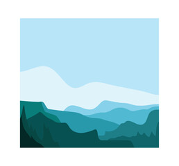 minimalist poster art of landscape mountain, beach, lake, sky, sun rice, sunset, summer