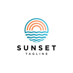 Beach Sun Line art Logo Template inspiration