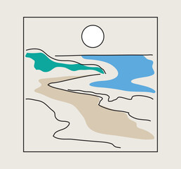 poster set of sketch landscape mountain line art for art print 