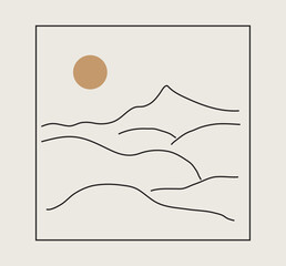 poster set of sketch landscape mountain line art for art print 