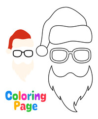 Coloring page with Beard with christmas hat and glasses for kids