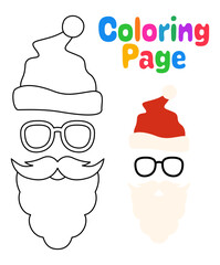 Coloring page with Beard with christmas hat and glasses for kids