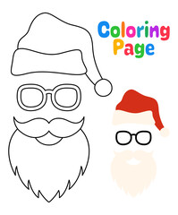 Coloring page with Beard with christmas hat and glasses for kids