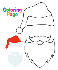Coloring page with Beard with christmas hat for kids