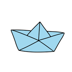 Boat paper origami vector illustration isolated on white background. Doodle flat icon