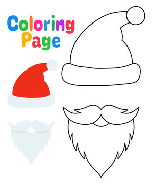 Coloring page with Beard with christmas hat for kids