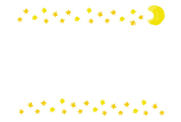 ゆるっとした水彩風黄色い星と月のフレーム