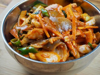 한국음식 오징어 채소무침, 요리, 식사