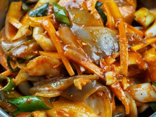 한국음식 오징어 채소무침, 요리, 식사