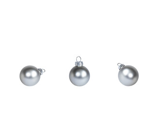 set of three silver Christmas ornaments isolated on white background