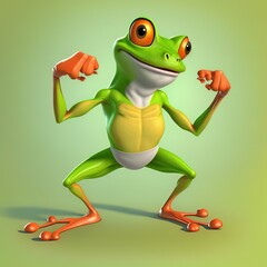 frog cartoon doing a power pose, 3d illustration