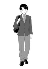 戸惑う男子高生 モノクロ