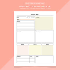 Dinner Party Journal | Dinner Party Notebook Printable Template