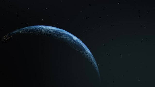 Close Up Of Earth Partly Illuminated In The Dark Space. 