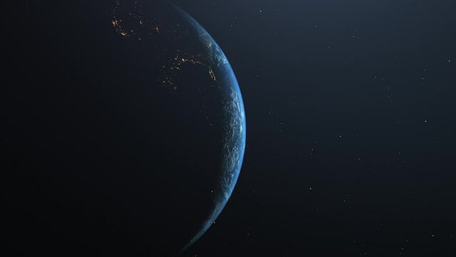 Detail View Of Planet Earth Illuminated By The Light Of Sun In The Outerspace. - close up