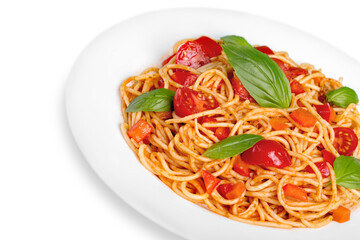 spaghetti with tomato sauce and sprinkled with cheese