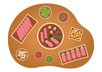 Korean Food Set Menu of Various Traditional or National Delicious Cuisine Dish in Flat Cartoon Hand Drawn Templates Illustration