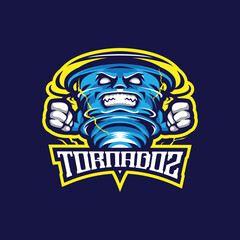 Tornado mascot logo design with modern illustration concept style for badge, emblem and t shirt printing. Angry tornado illustration for sport and esport team.