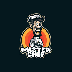 Chef mascot logo design with modern illustration concept style for badge, emblem and t shirt printing. Smart chef illustration.
