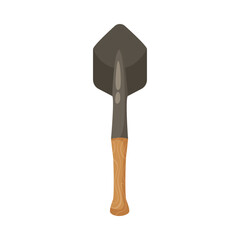 Sapper shovel cartoon illustration. Steel spade for soldiers or officers, equipment or supplies for agricultural work isolated on white background. Army, gardening, agriculture concept