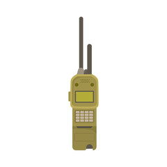 Military radio or phone cartoon illustration. Wireless portable receiver for soldiers and officers on white background. Army, equipment, communication concept