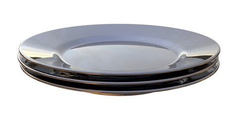 Isolated Latest Silver Plates, Modern Crockery on White Background. Realistic Shot of 3D illustration.