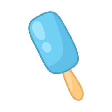 Cute blue ice-cream on stick cartoon illustration. Colorful blueberry ice lolly isolated on white background. Food, fairy tale concept