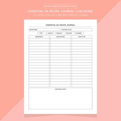 Essential Oil Recipe Journal | Essential Oil Recipe Log Book Paper | Notebook Printable Template