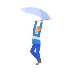 Happy football male fan waving flag cartoon illustration. Man cheering for football or soccer team, holding and waving flag. Sports game, crowd, support concept
