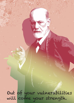 Sigmund Freud Portrait. Vector portrait of the Austrian psychologist with a cigar.