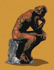 Thinking man statue vector illustration or Auguste Rodin's The Thinker.