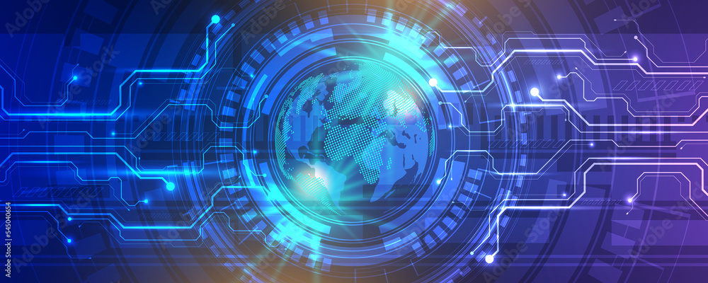 Poster technology circuit background and high tech world communication network