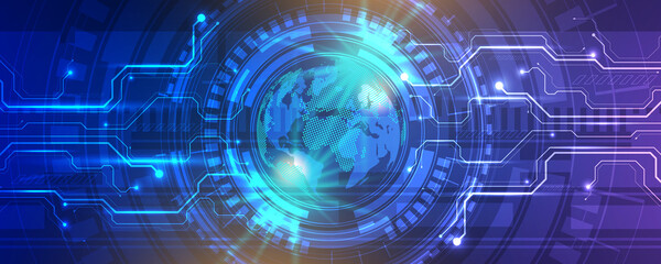 technology circuit background and high tech world communication network