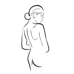 Fototapeta premium Modern Trendy Line Art Drawing of Naked Woman Body. Female Figure Line Art Nude Vector Illustration for Wall Decor, Spa, T-shirt, Print, Poster. Female Body Creative Drawing in Modern Linear Style